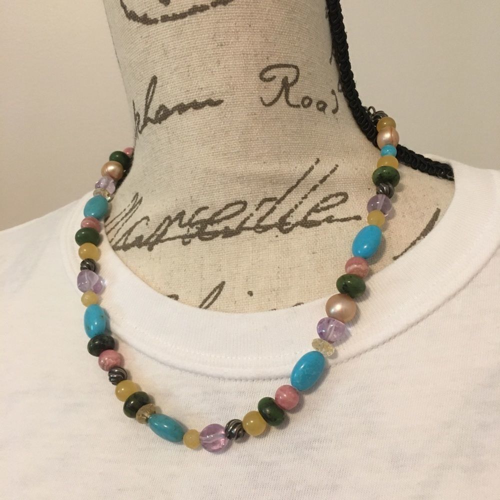 Bohemian Beaded Necklace Colorful Gemstones Adjustable Clasp